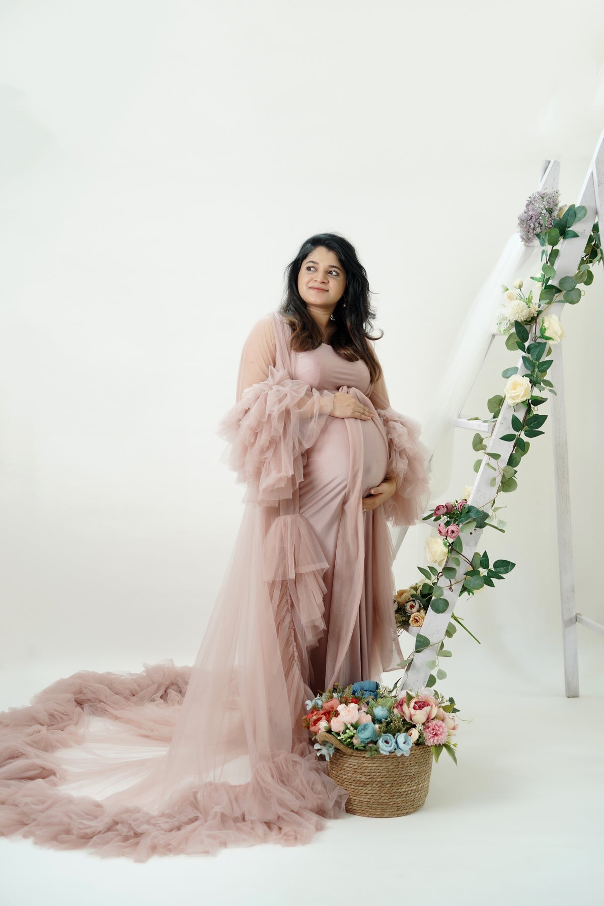Dusty Champagne Ruffle Photoshoot Gown