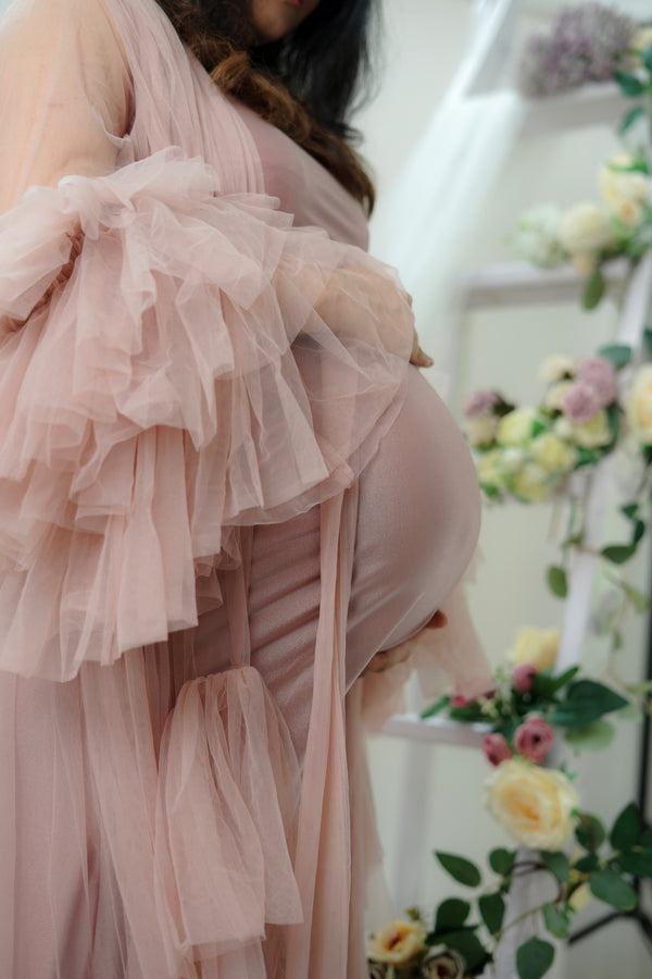 Dusty Champagne Ruffle Photoshoot Gown