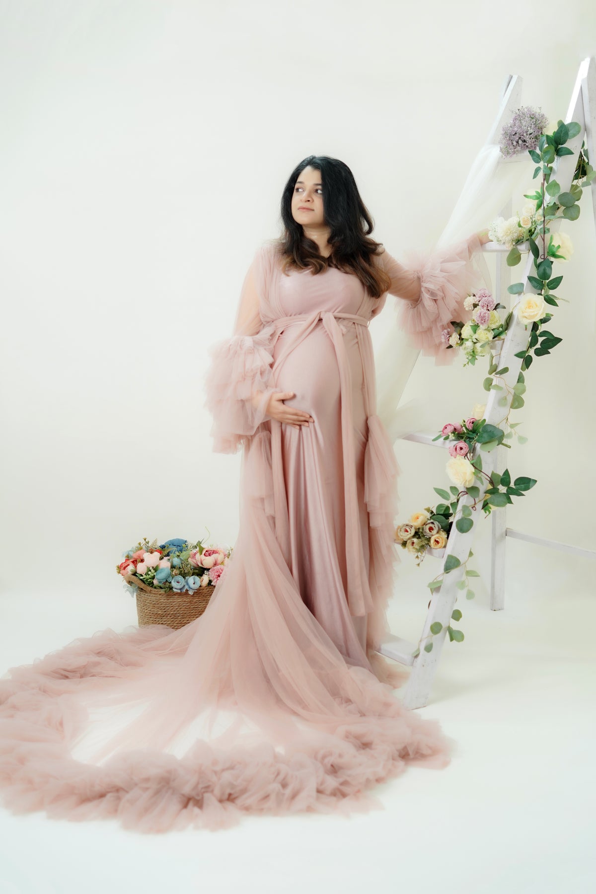 Dusty Champagne Ruffle Photoshoot Gown