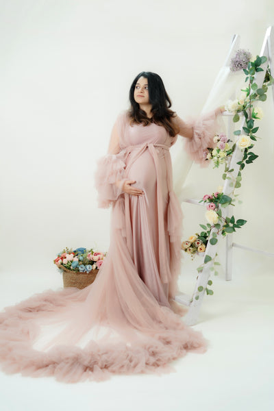 Dusty Champagne Ruffle Photoshoot Gown