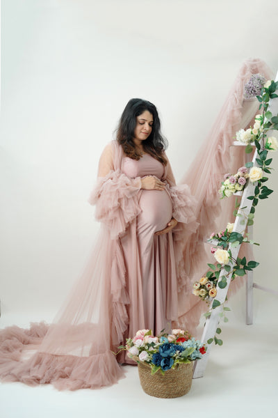 Dusty Champagne Ruffle Photoshoot Gown