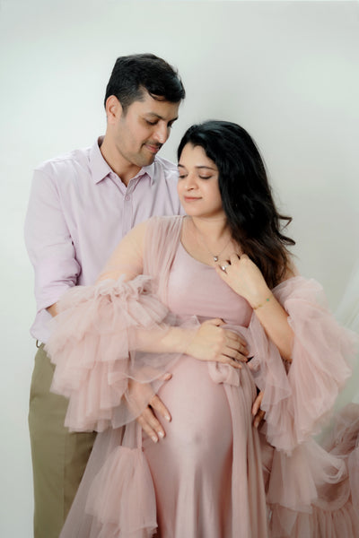 Dusty Champagne Ruffle Photoshoot Gown