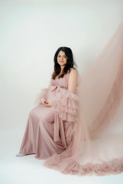 Dusty Champagne Ruffle Photoshoot Gown