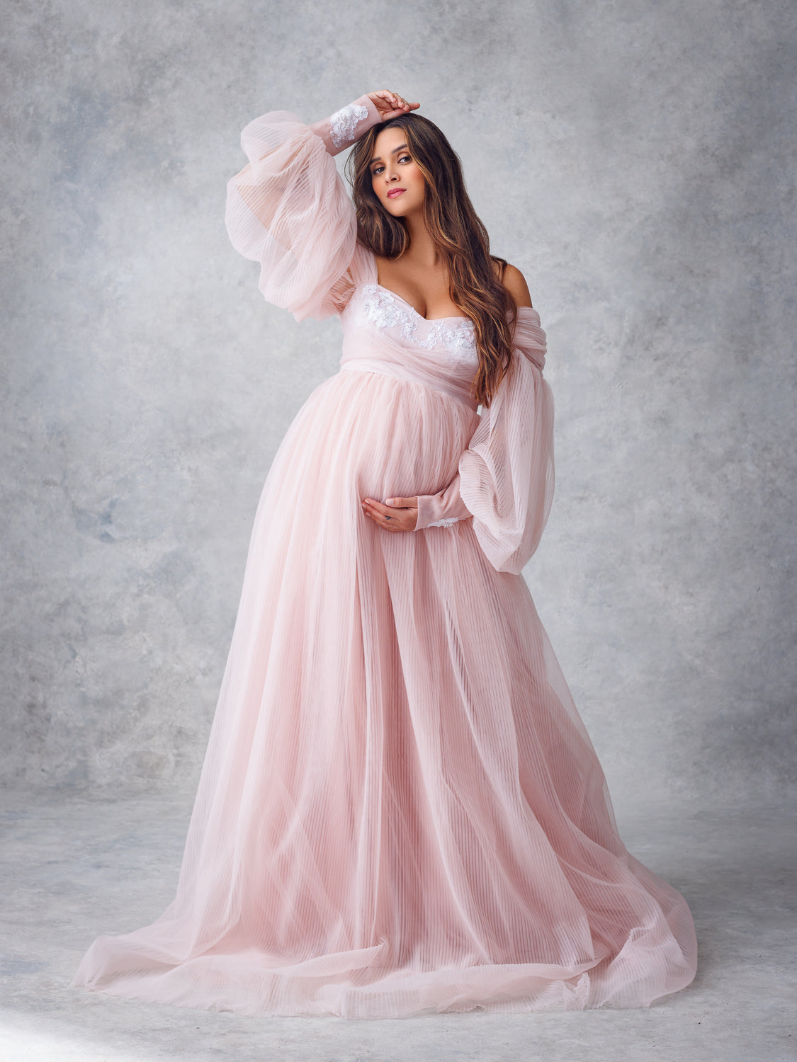 Flowy Sweet-Heart Baggy Sleeves Maternity Shoot Gown