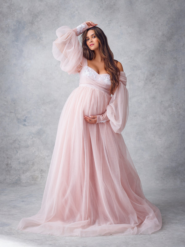 Flowy Sweet-Heart Baggy Sleeves Maternity Shoot Gown