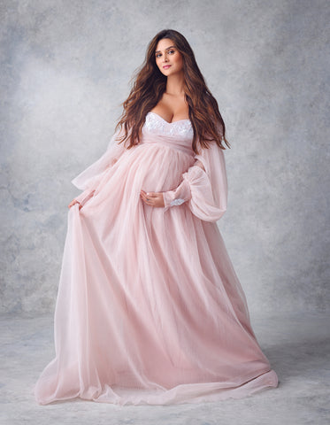 Flowy Sweet-Heart Baggy Sleeves Maternity Shoot Gown