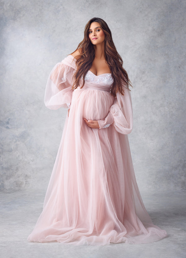 Flowy Sweet-Heart Baggy Sleeves Maternity Shoot Gown