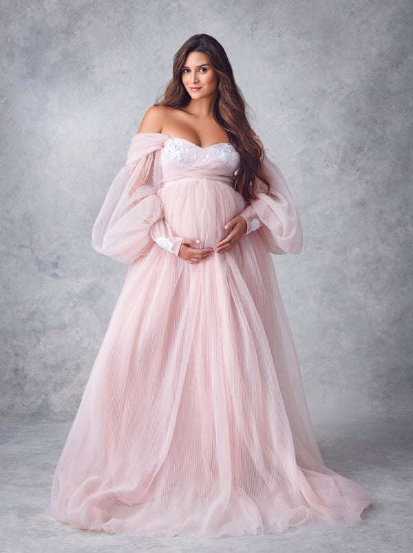 Flowy Sweet-Heart Baggy Sleeves Maternity Shoot Gown