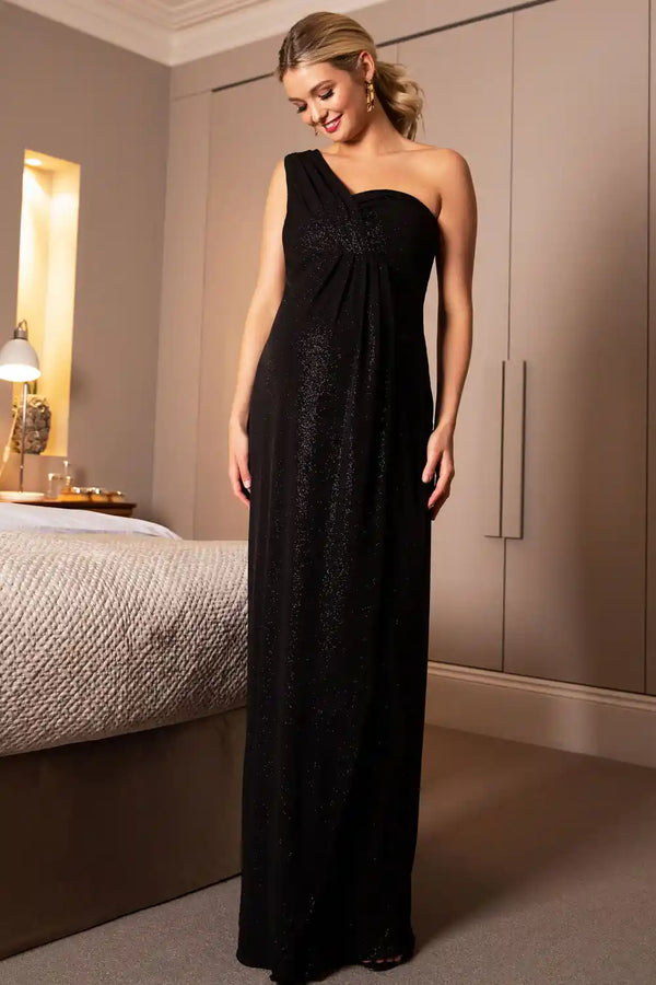 Black Sequins One Shoulder Maternity Photoshoot Gown