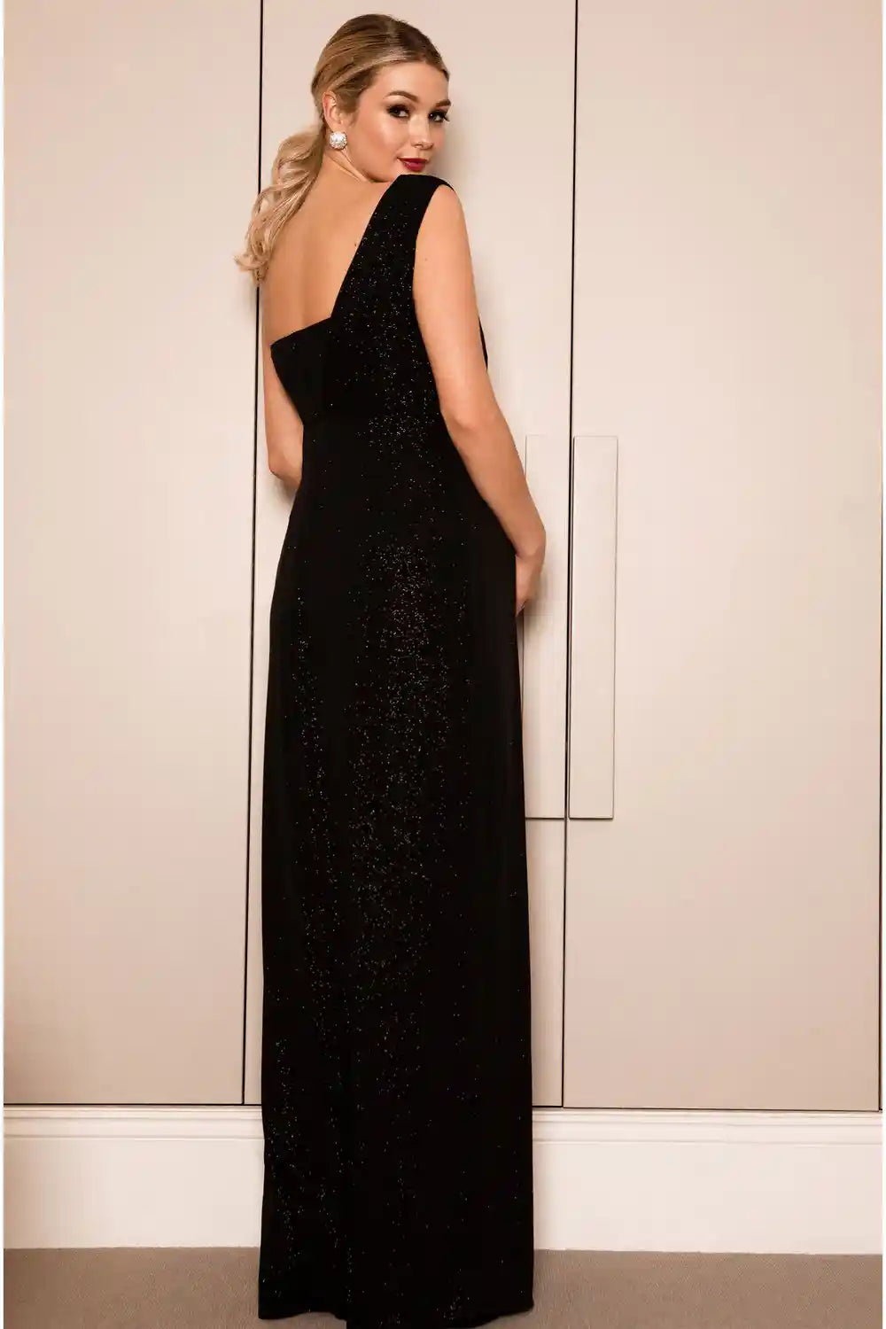 Black Sequins One Shoulder Maternity Photoshoot Gown