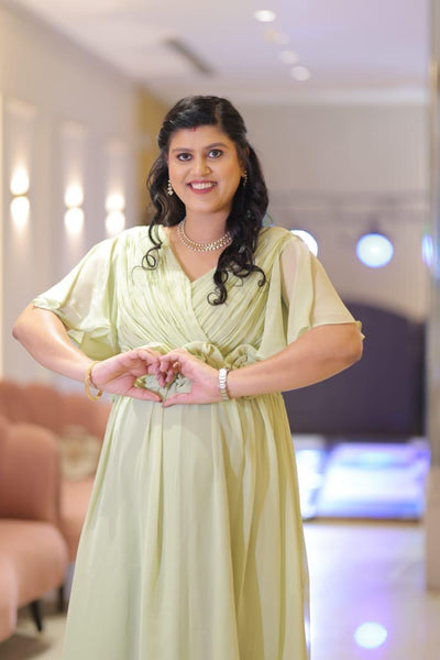 Pastel Lime-Green Baby-Shower Gown with  Sash