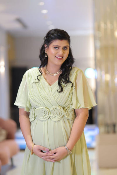 Pastel Lime-Green Baby-Shower Gown with  Sash