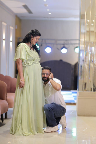 Pastel Lime-Green Baby-Shower Gown with  Sash