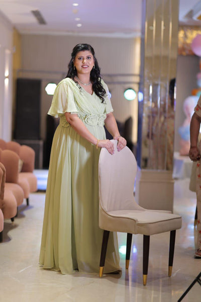 Pastel Lime-Green Baby-Shower Gown with  Sash