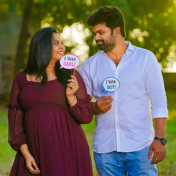Burgundy Wine Balloon Sleeves Maternity Gown