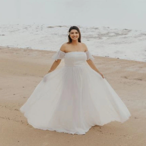 White Bardot Neckline Extra Flared Maternity Gown
