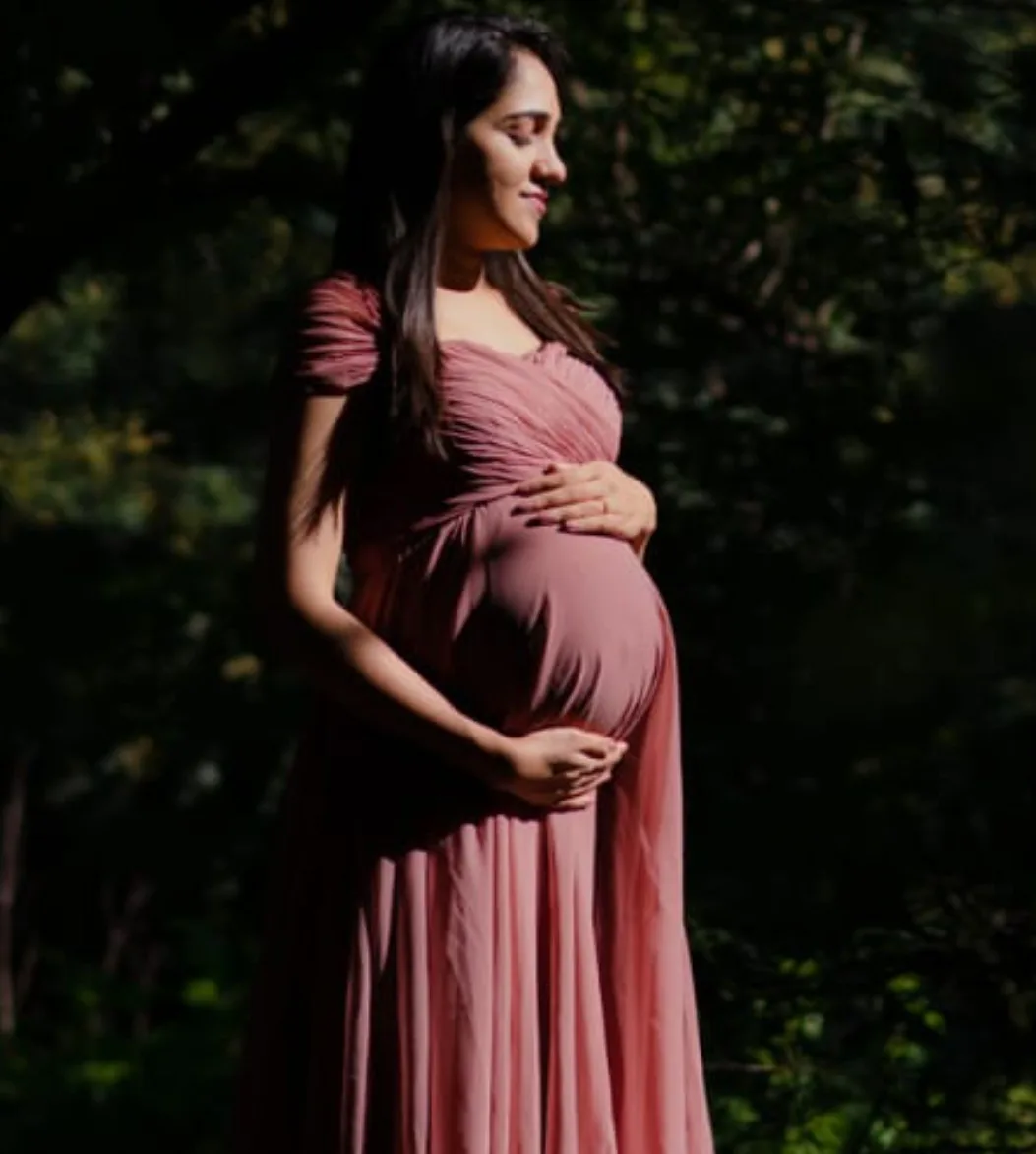 Dusty Pink Ruched Baby-Shower Gown