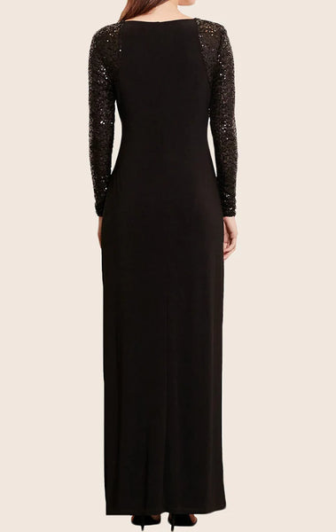 Black Ruched Glitter Sleeves Party Dress