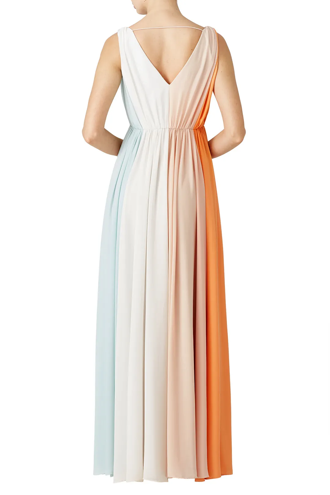 Multicolor V Neck Ruched Pastel Gown