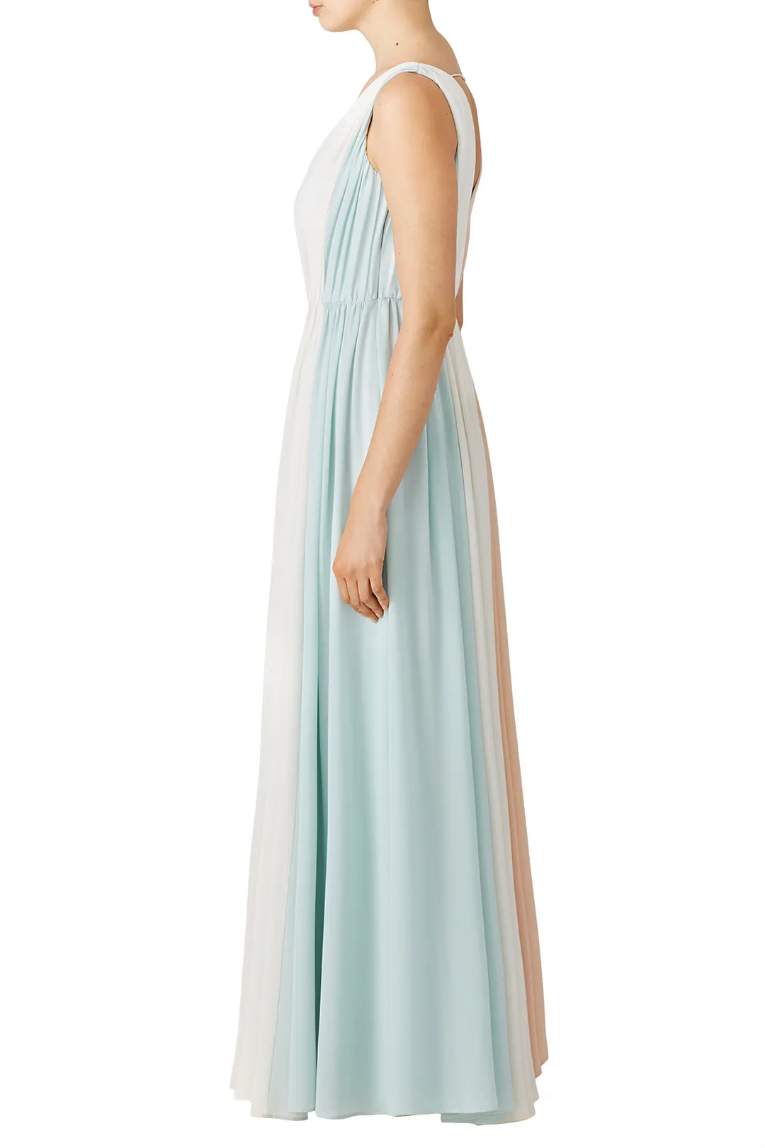 Multicolor V Neck Ruched Pastel Gown