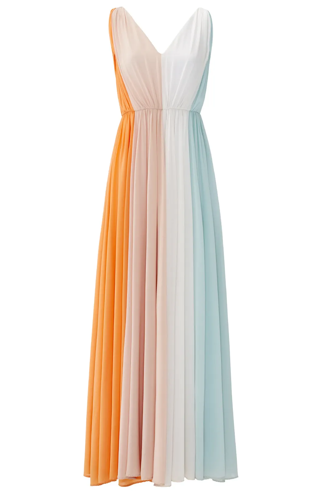 Multicolor V Neck Ruched Pastel Gown