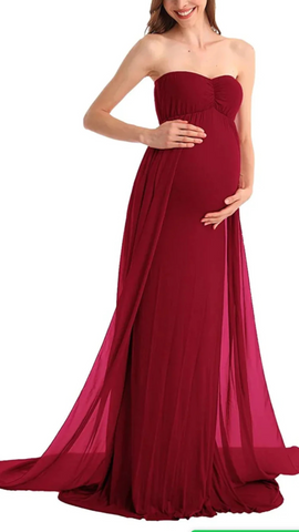 Maroon Off-Shoulder Maternity Gown