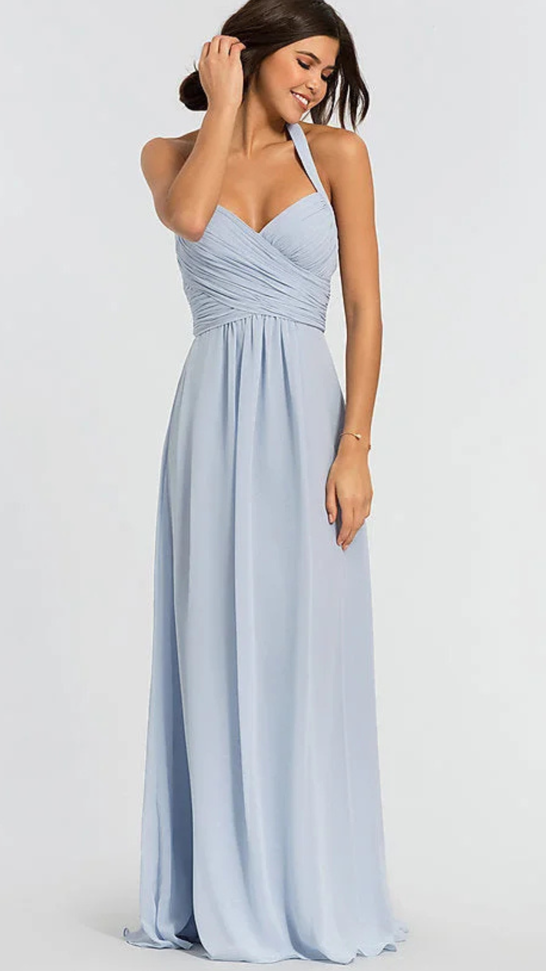 Pastel Blue Ruched Halter Maxi