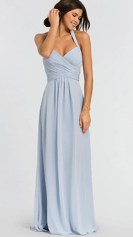 Pastel Blue Ruched Halter Maxi