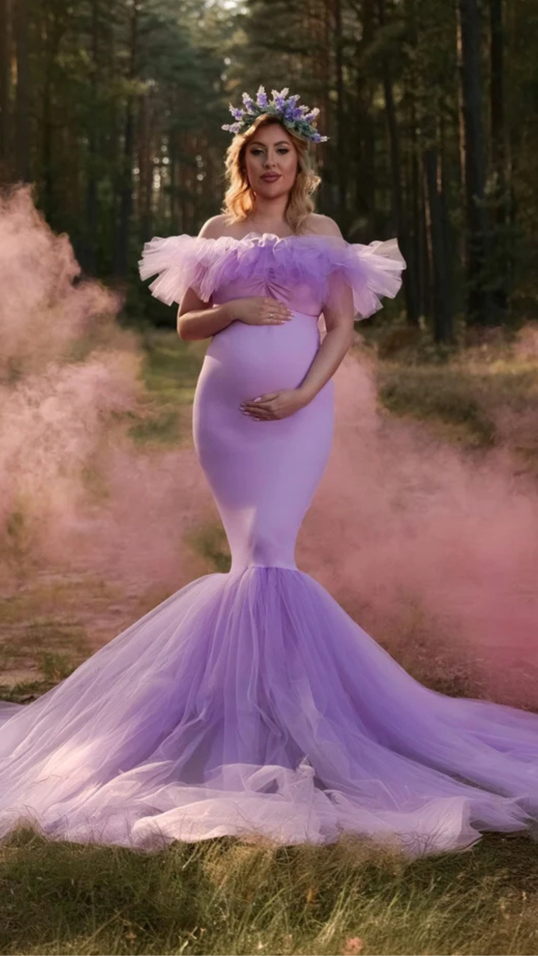 Lavender Off-Shoulder Ruffle Photoshoot Gown