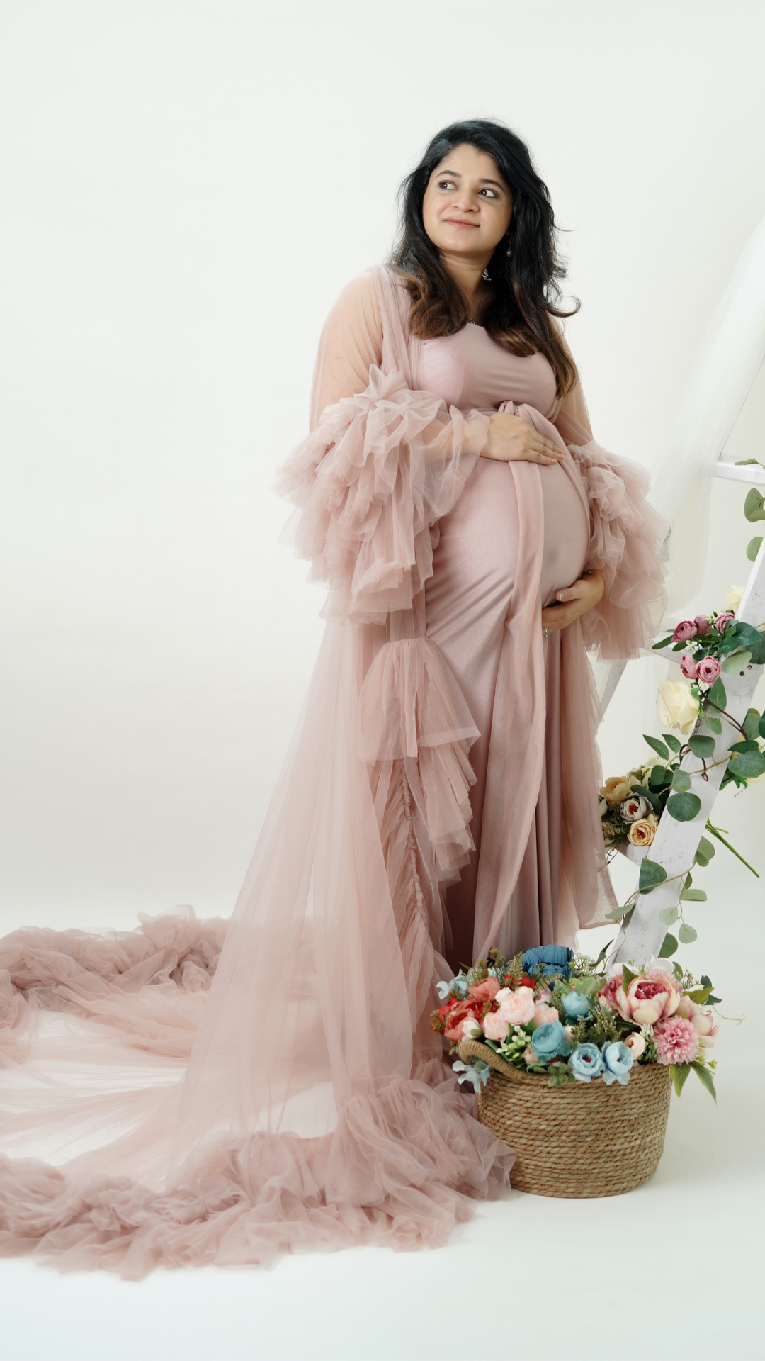 Dusty Champagne Ruffle Photoshoot Gown