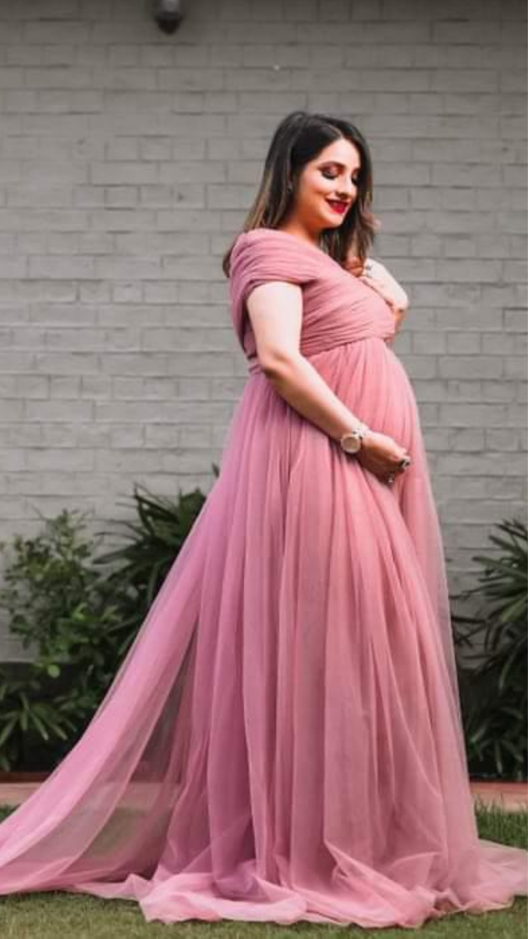 Dusty-Pink Princess baby Shower Gown
