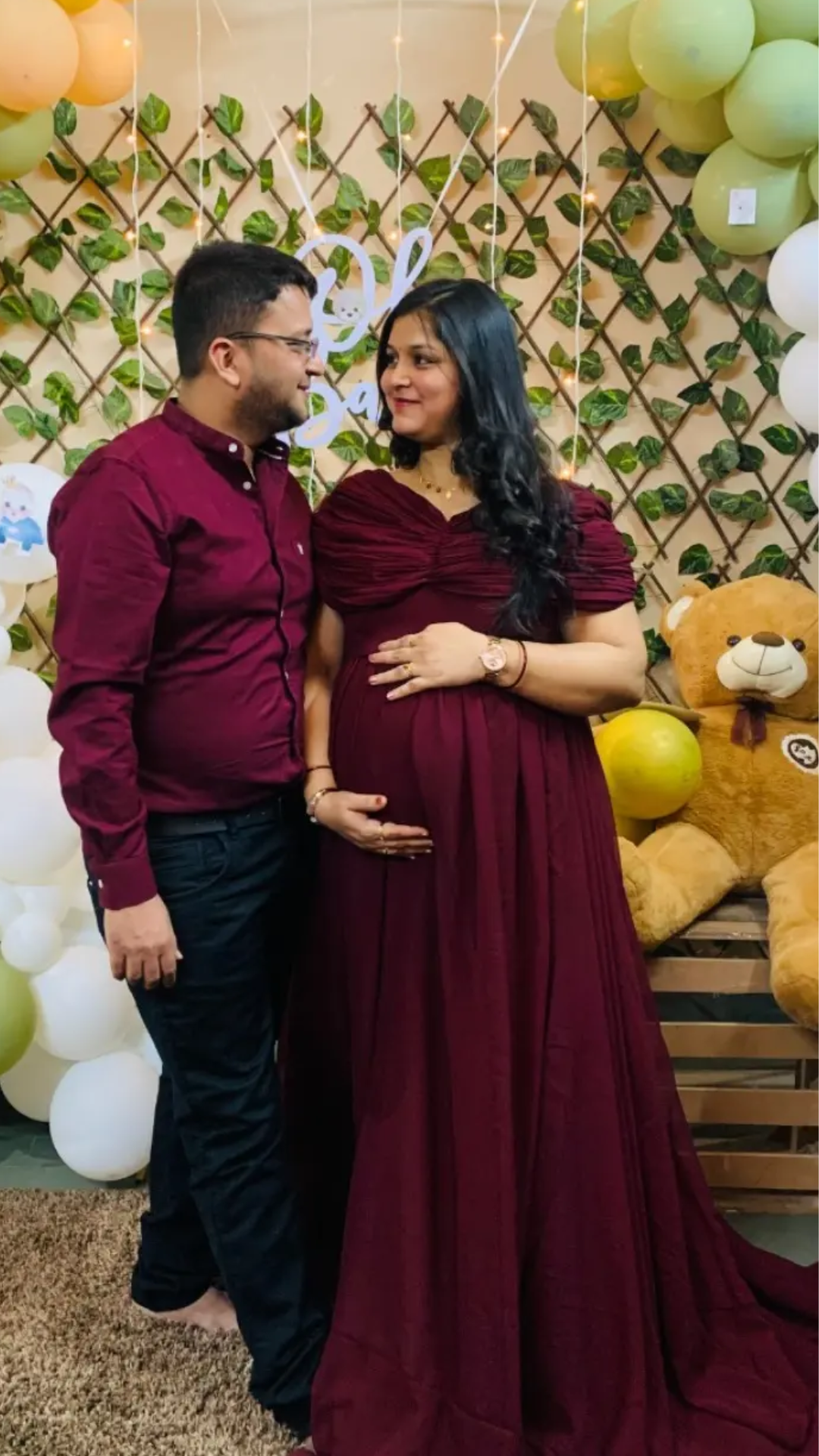 Maroon Wine Butterfly Wings Maternity Shoot Trail Gown