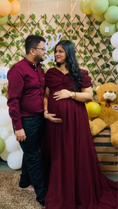 Maroon Wine Butterfly Wings Maternity Shoot Trail Gown