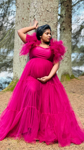 Burgundy Wine Ruffled Maternity Shoot Gown