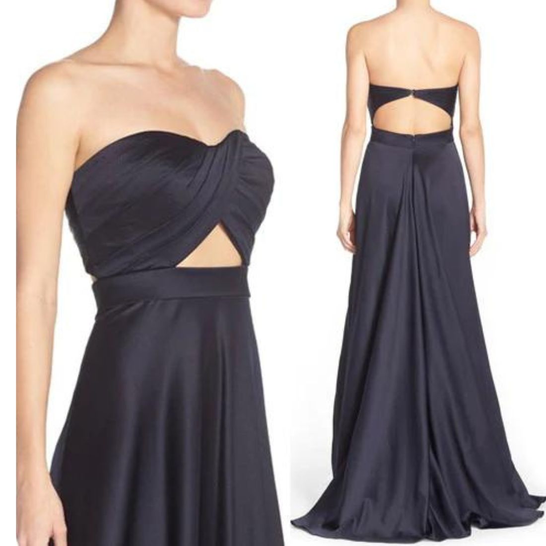 Black Off-Shoulder Ruched Satin Tube Gown