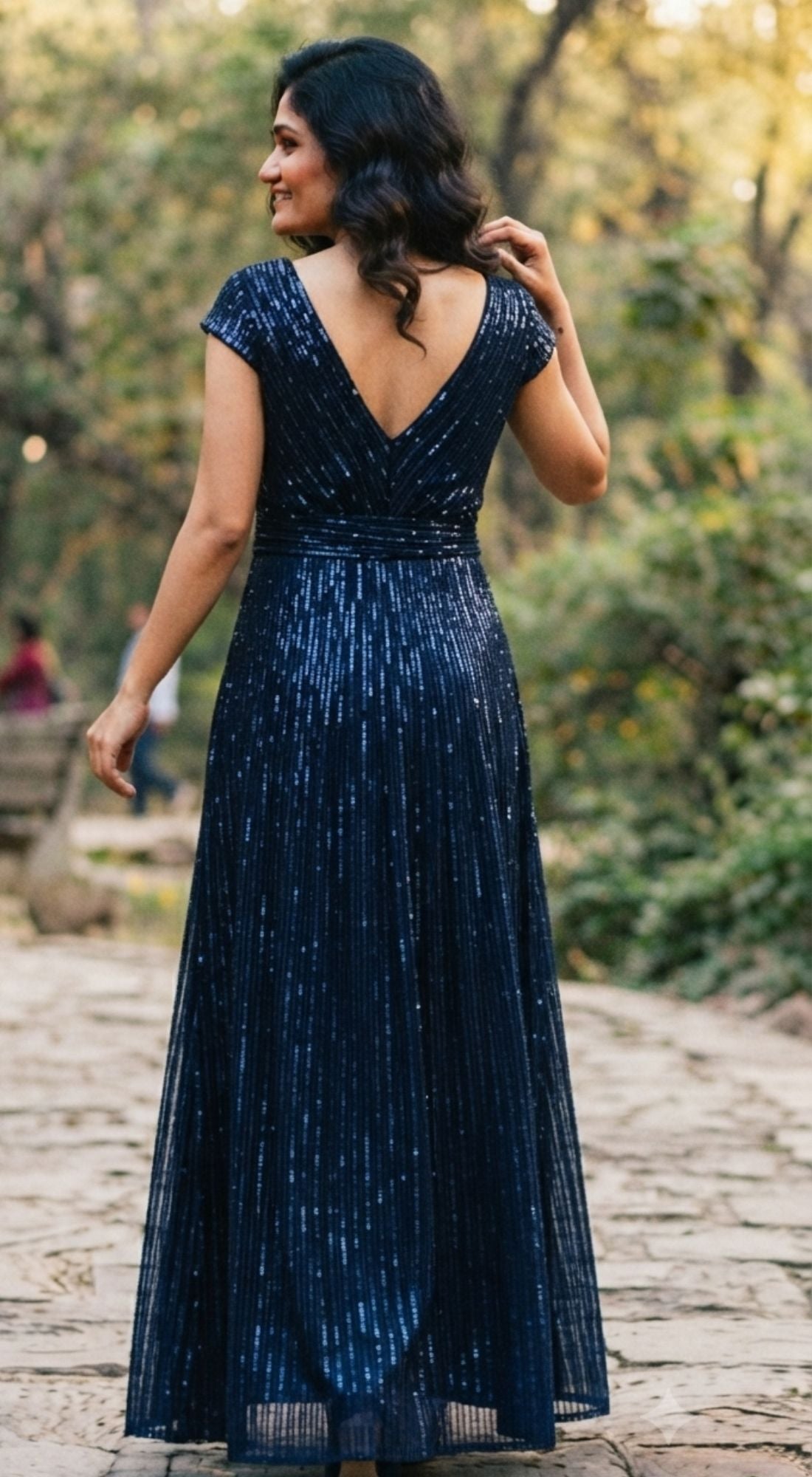 Midnight Blue Sequin Party Wear Long Dress