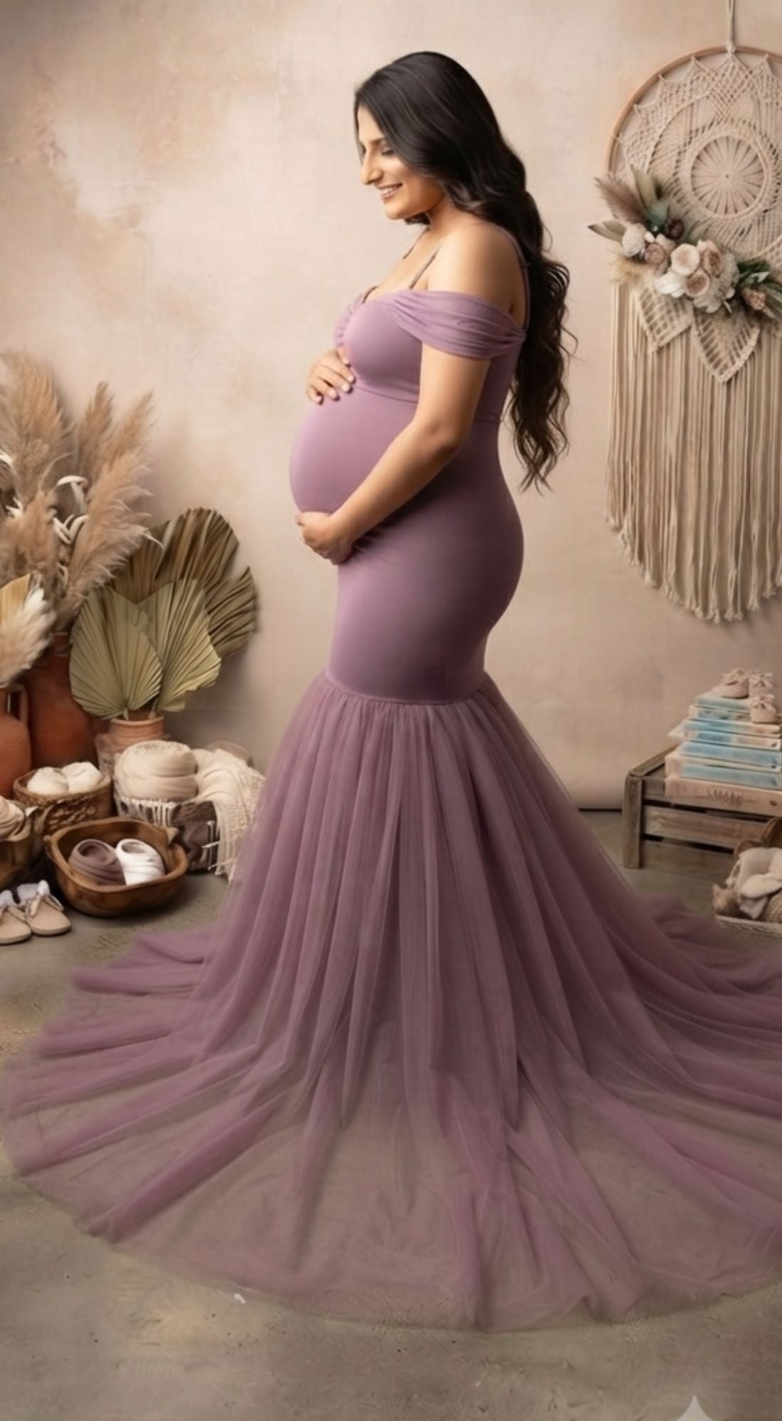 Graceful Off-Shoulder Sweetheart Maternity Gown