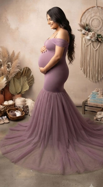 Graceful Off-Shoulder Sweetheart Maternity Gown