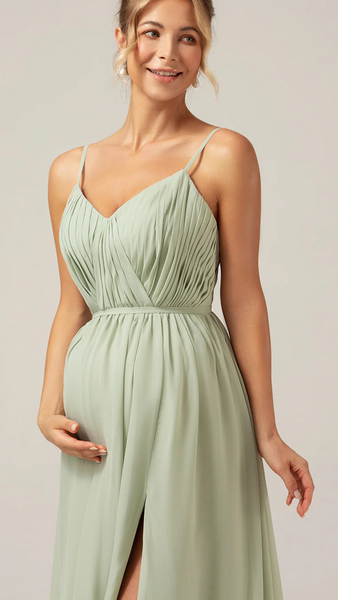 Tie-Back V Neck Adjustable Maternity Gown