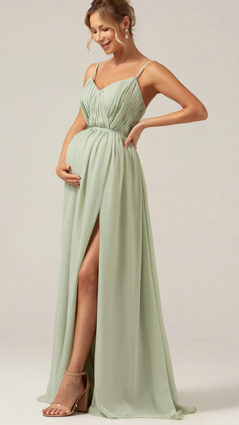 Tie-Back V Neck Adjustable Maternity Gown