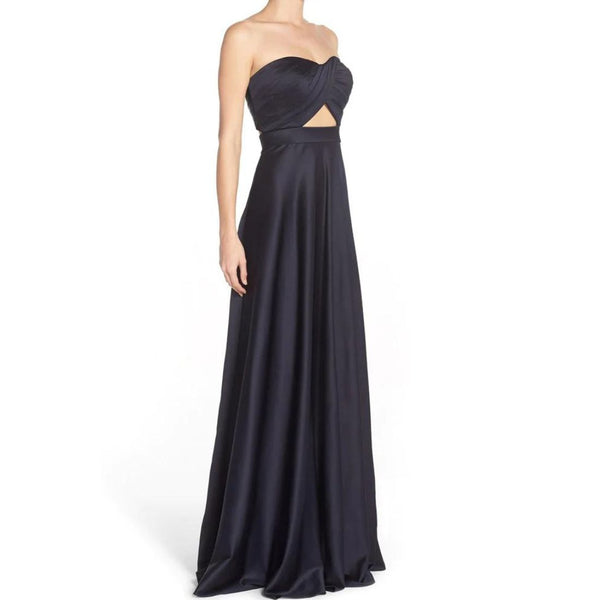 Black Off-Shoulder Ruched Satin Tube Gown