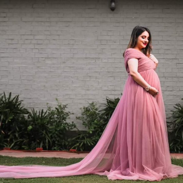 Dusty-Pink Princess baby Shower Gown