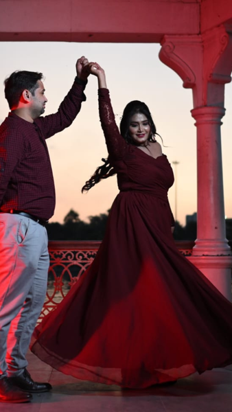 Maroon Ruched Lace Sleeves Flared Maxi