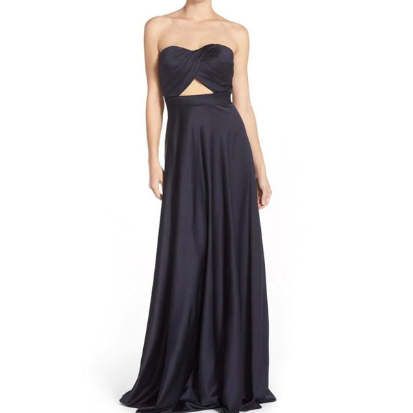 Black Off-Shoulder Ruched Satin Tube Gown