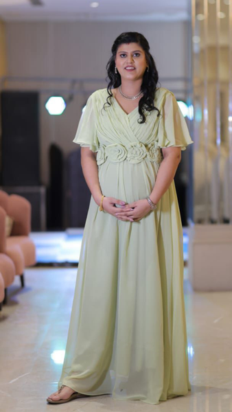 Pastel Lime-Green Baby-Shower Gown with  Sash