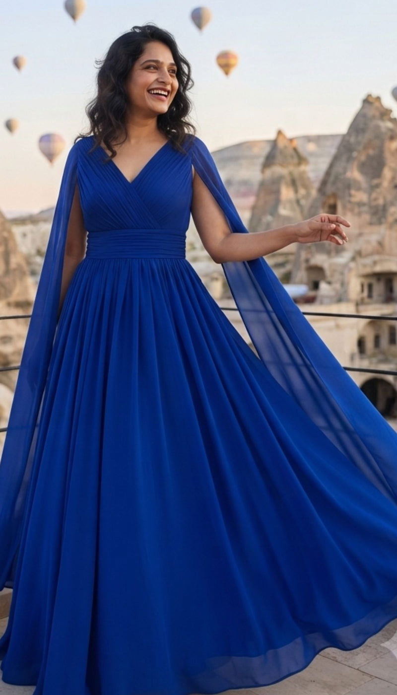 Royal Blue Surplice Neck Flying Sleeves Maxi