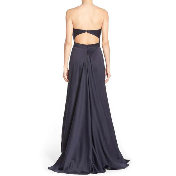 Black Off-Shoulder Ruched Satin Tube Gown