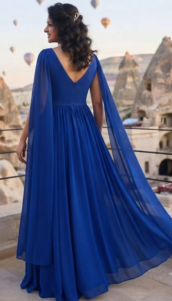 Royal Blue Surplice Neck Flying Sleeves Maxi