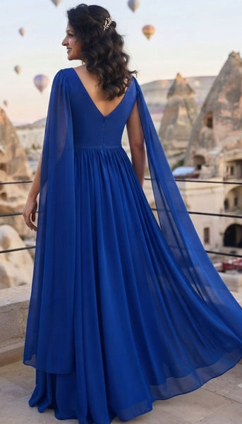 Royal Blue Surplice Neck Flying Sleeves Maxi
