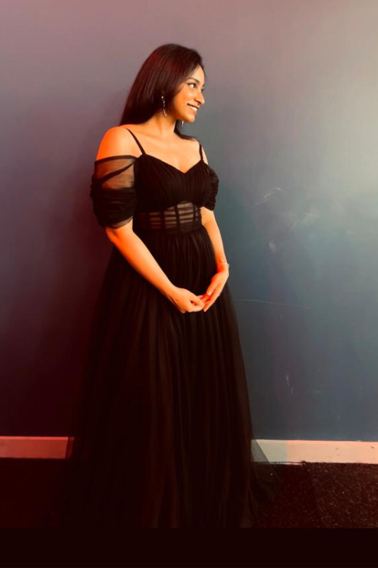 Black Sheer Corset Flared Tulle Gown